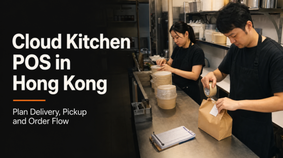 Hong Kong cloud kitchen staff preparing pickup orders with a POS workflow