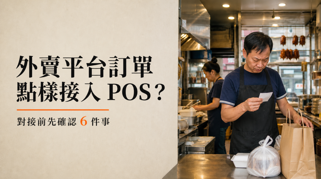 香港小食店店主在備餐櫃檯核對外賣平台訂單紙和自取餐袋
