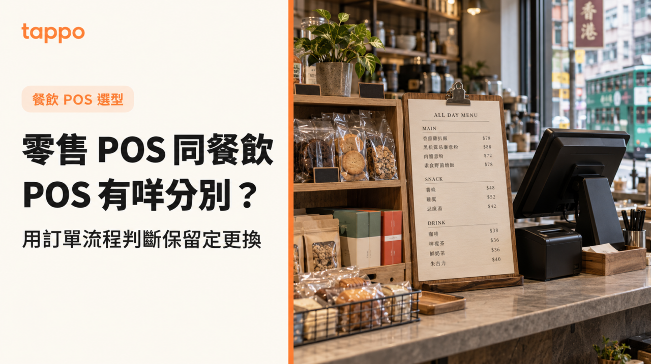 香港小店櫃檯上呈現零售商品、紙本餐牌與餐飲訂單交付的實景